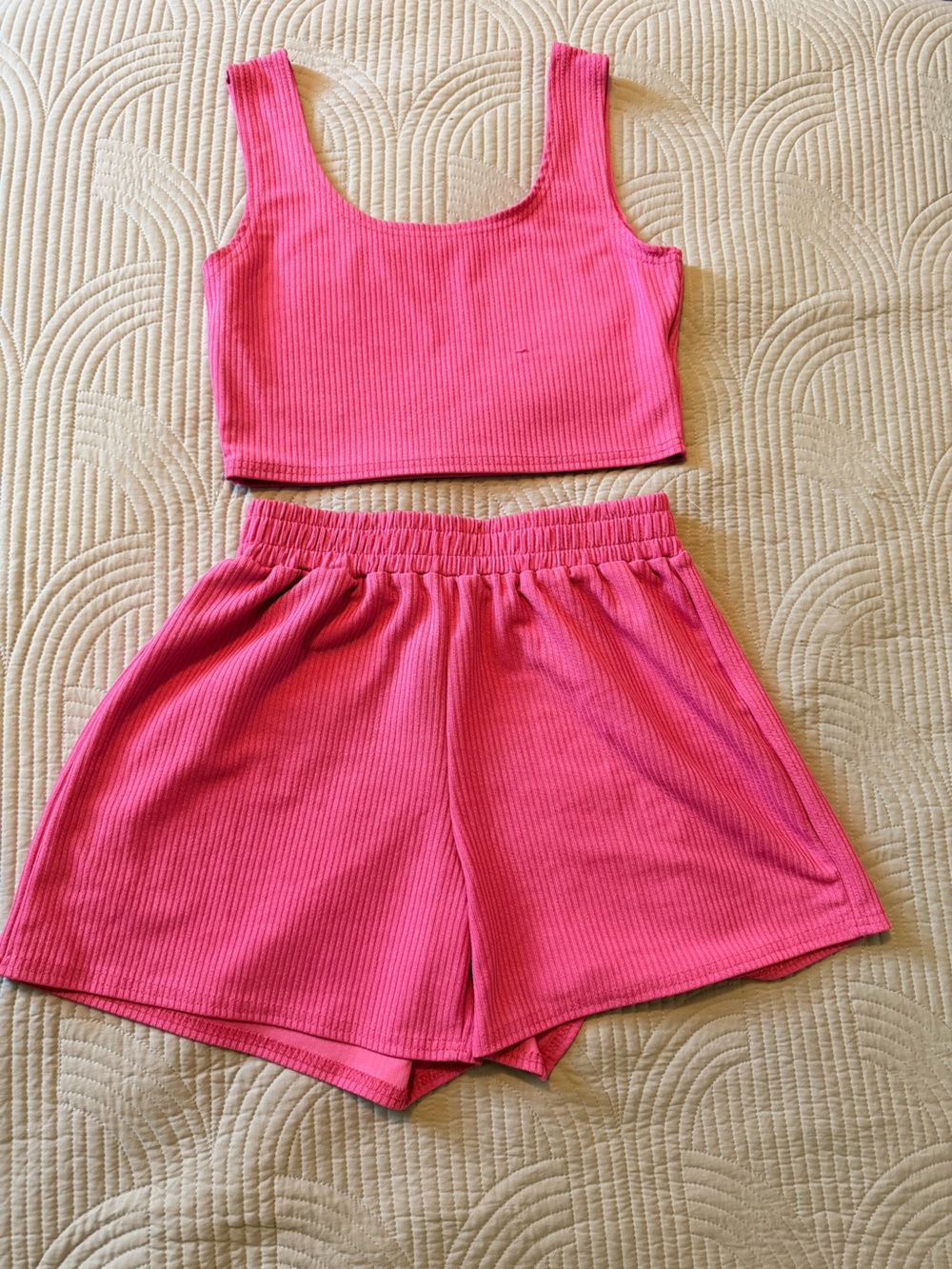 Hot Pink Ribbed Two-Piece Set